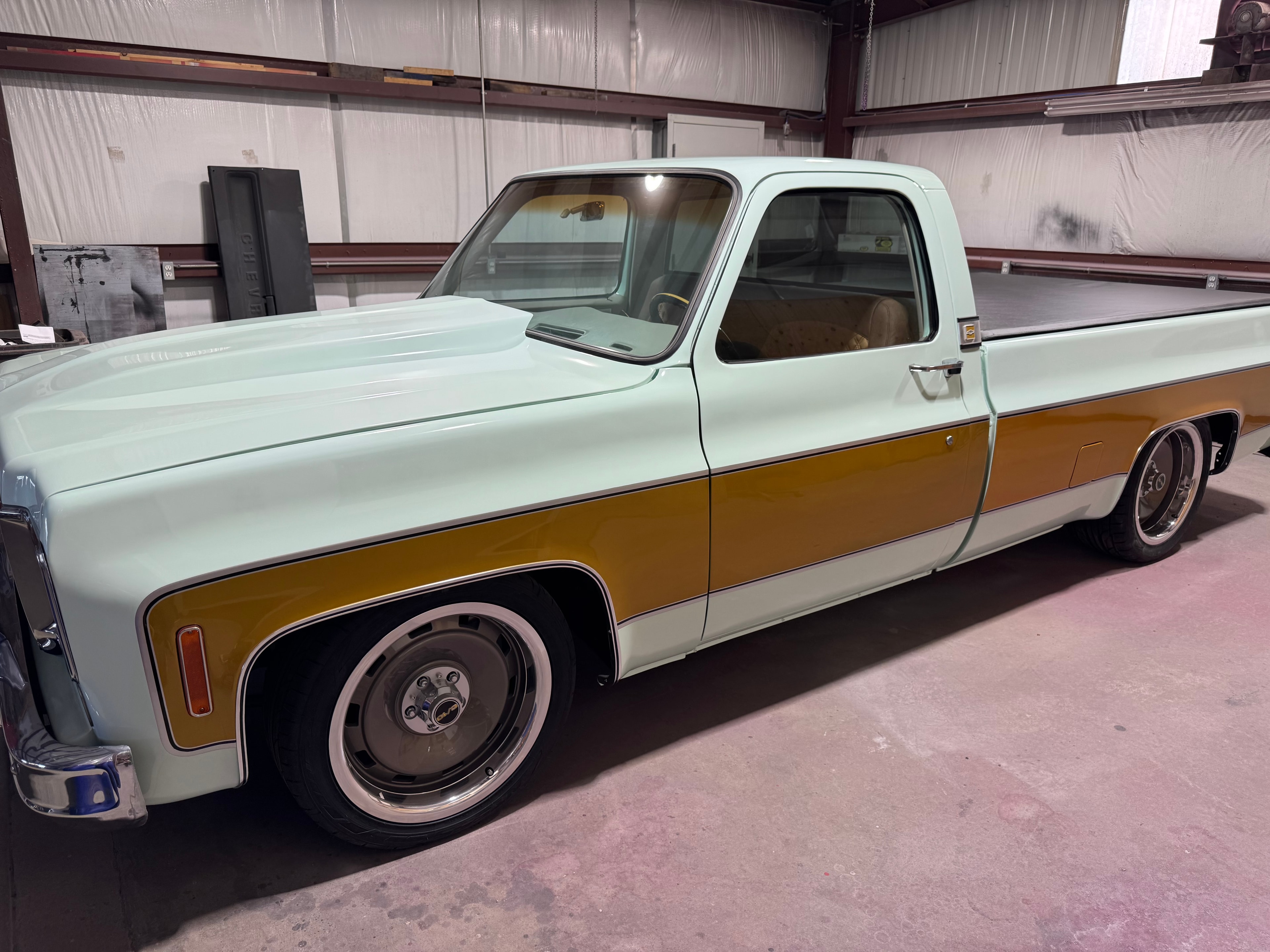 Vintage Chevrolet truck in mint and gold two-tone
